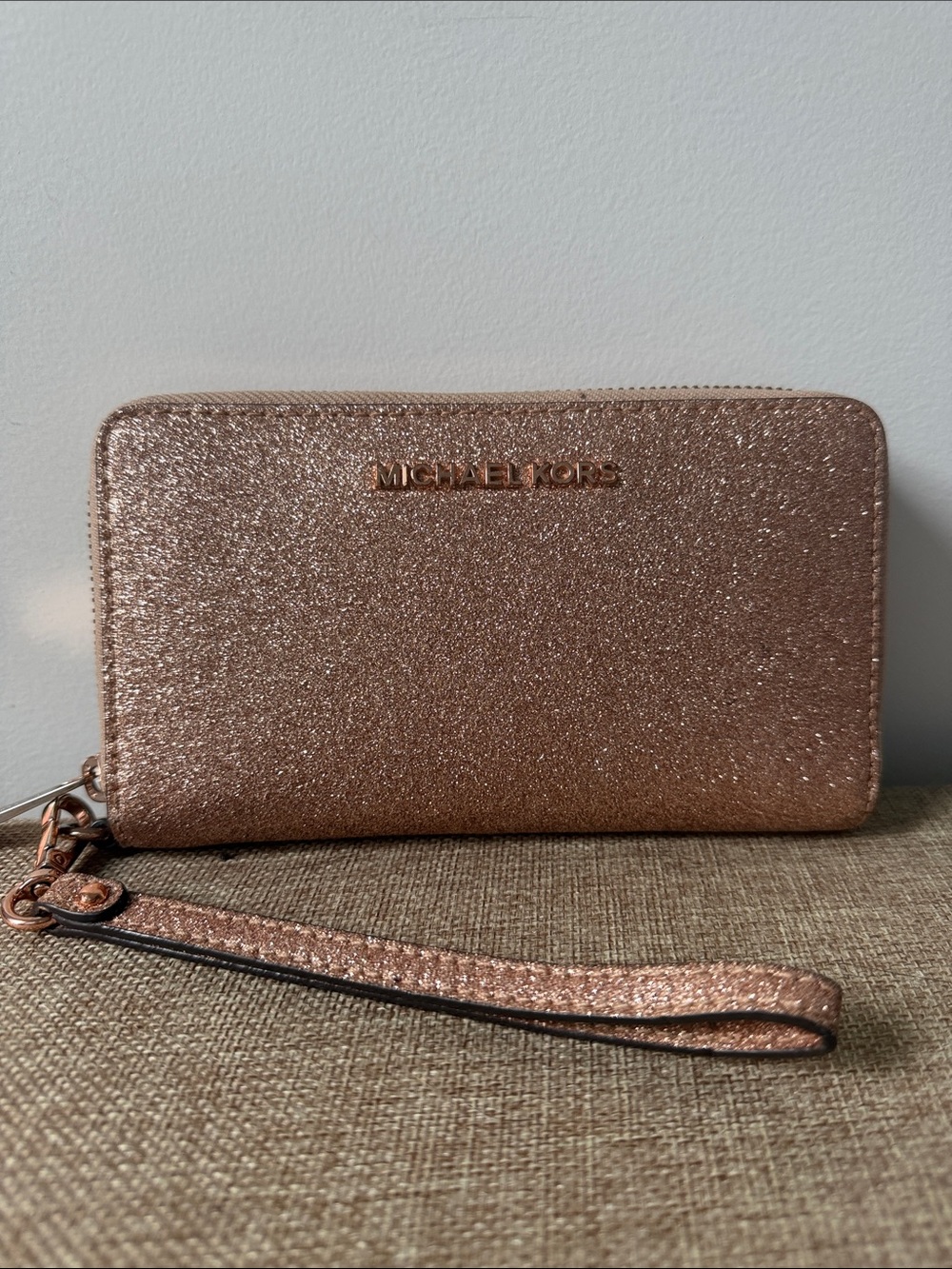 Michael Kors Rose Gold Glitter Wristlet